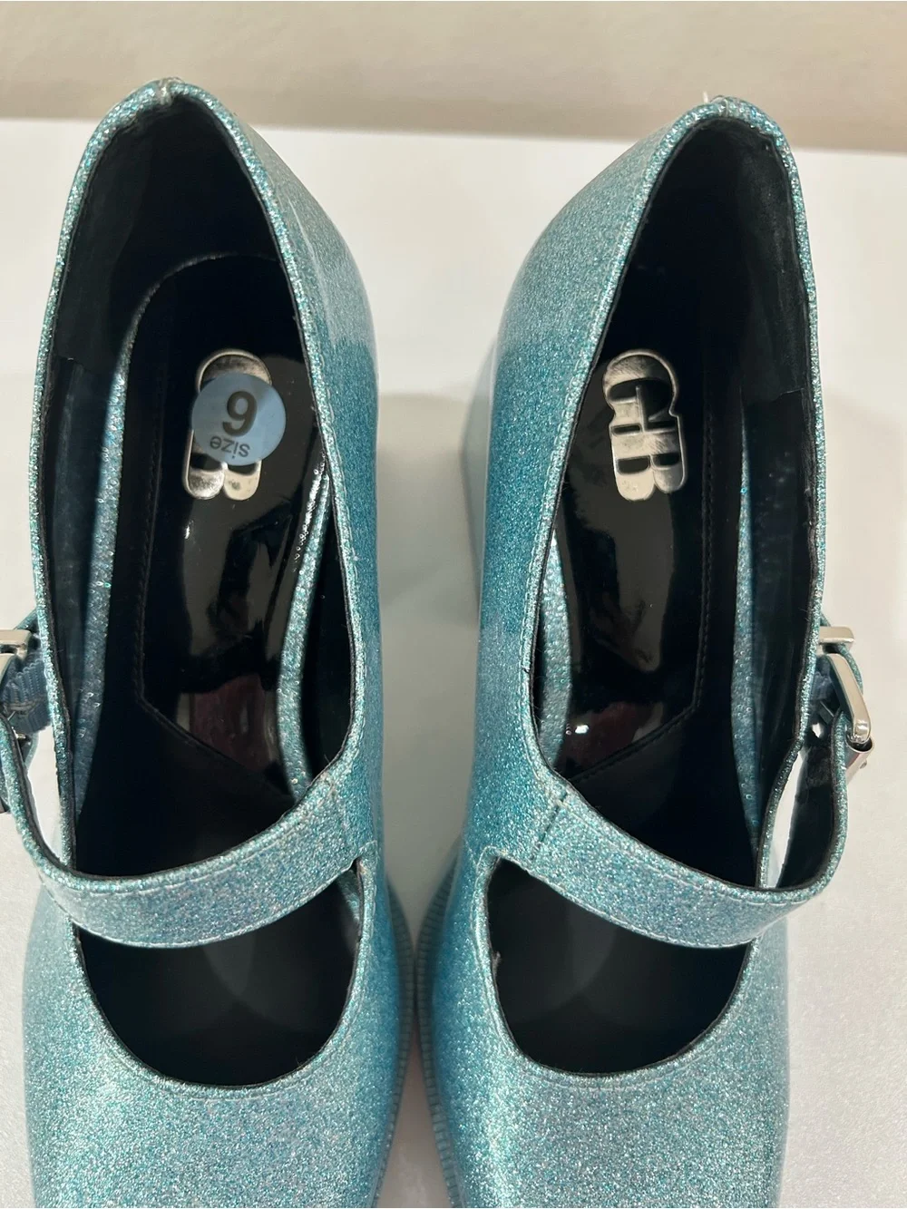 Gianni Bini 2-Night Blue Glitter Mary Jane Chunky Platform Heels Pumps Shoes